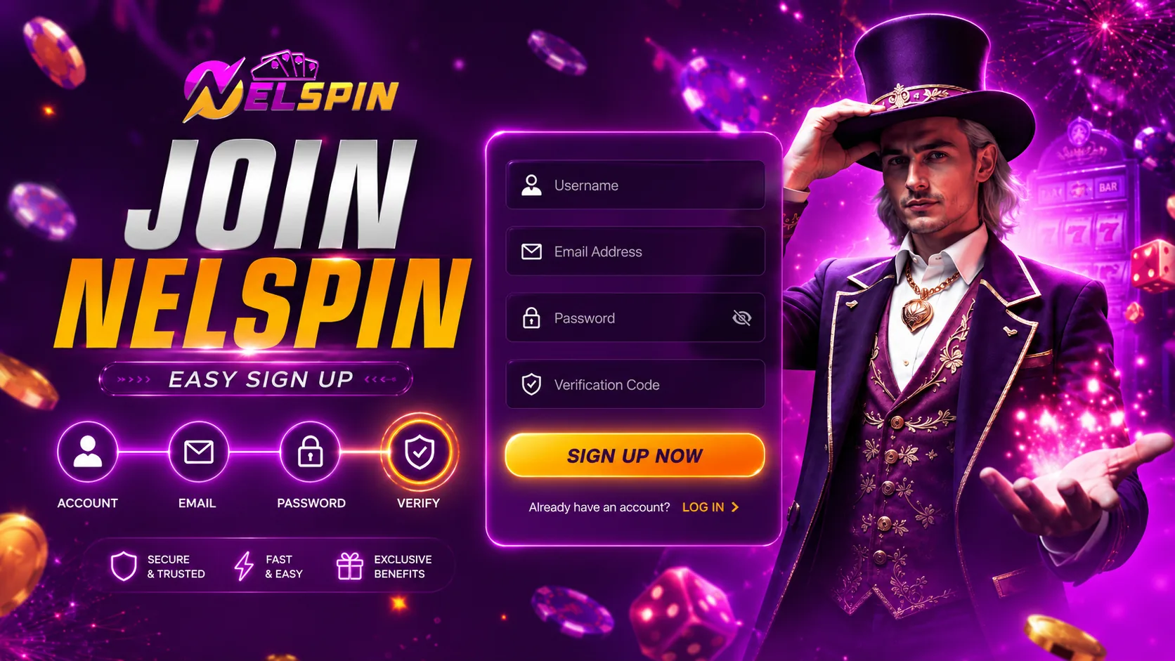 Nelspin join account visual for registration checks