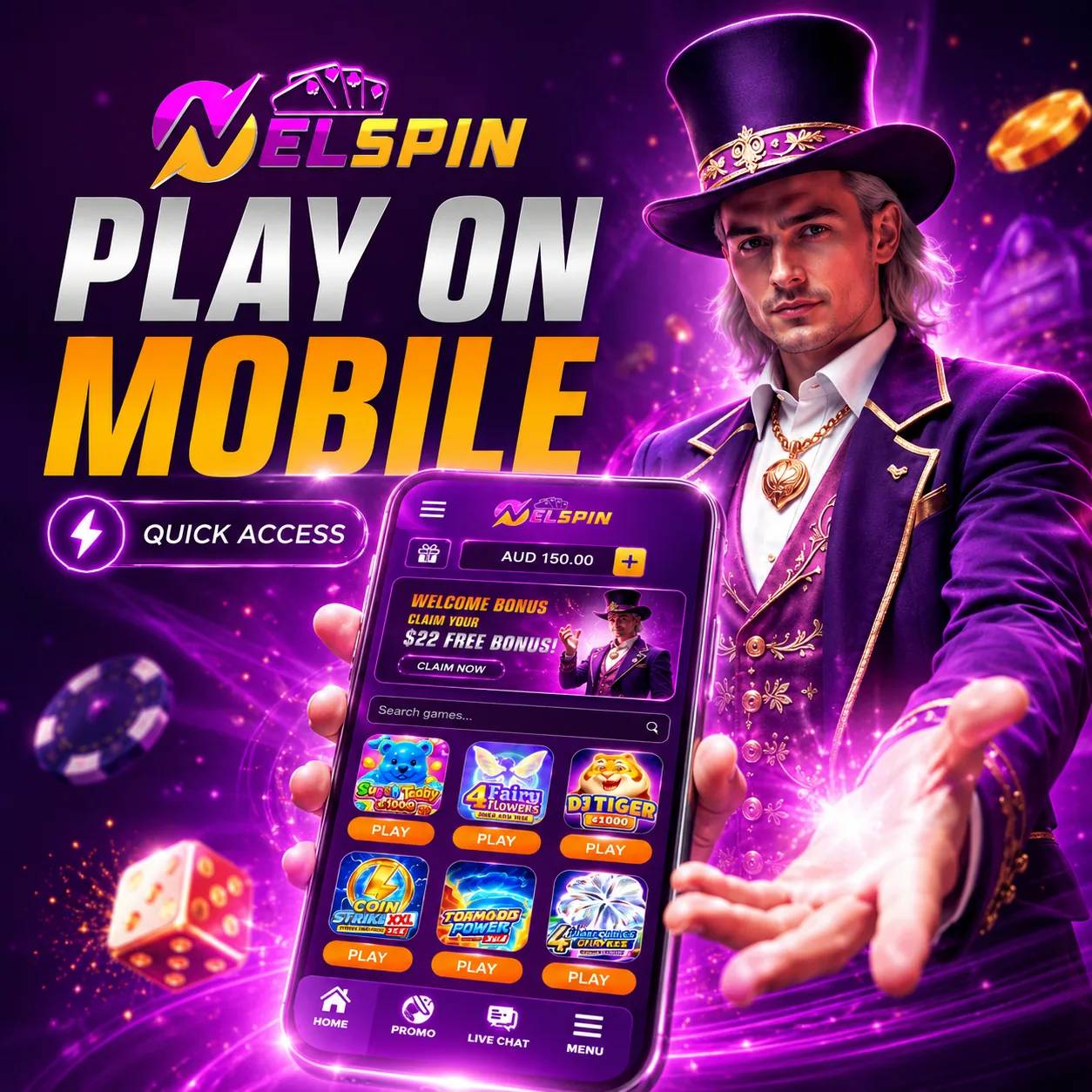 Nelspin mobile play visual for phone performance checks